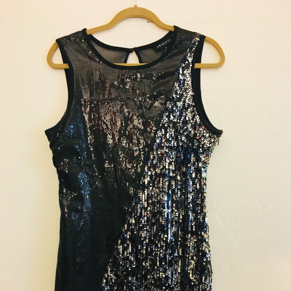 Black and silver sequin dress